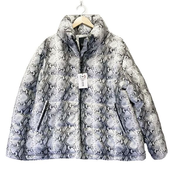 NWT Noize Jozy Reptile-Printed Vegan Puffer Jacket Coat White Gray Size 2X NEW - Picture 4 of 15
